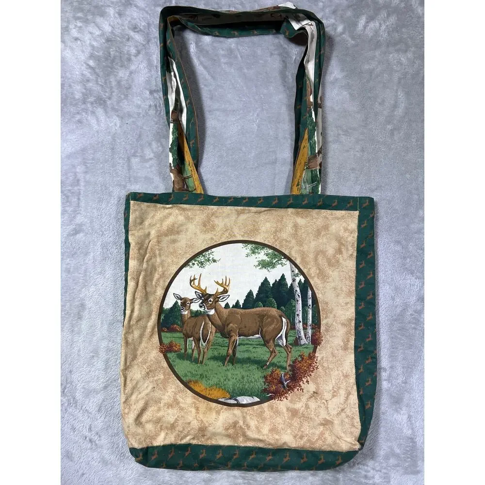 Handmade Deer Outdoors Print Tote Bag Nature Forest Shoulder Bag Canvas Style - Picture 3 of 10